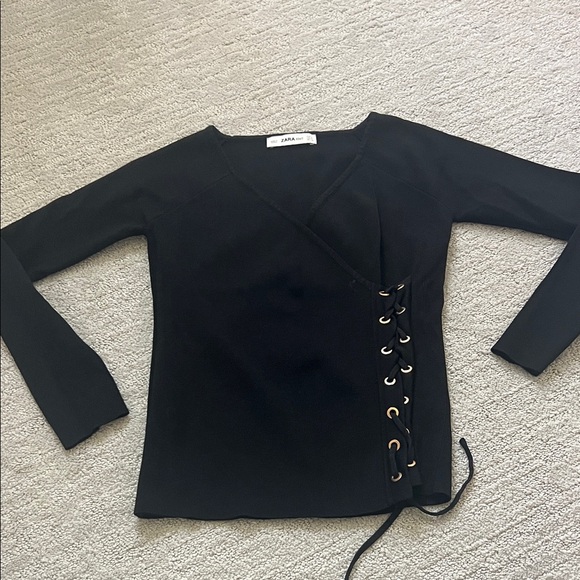 Zara Black Lace-Up Knit top - Picture 1 of 4